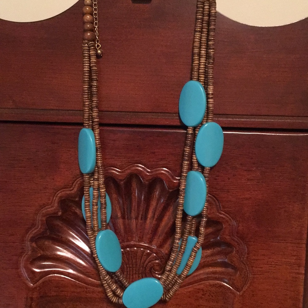 Necklace seed beads w turquoise resin pieces. NWOT